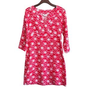 Boden Linen Dress Size 6 Long red Stars Print 100% Linen Washable 4th of July
